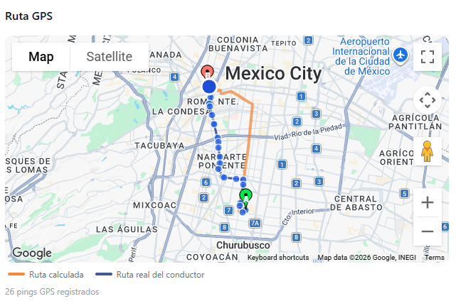 Ruta GPS del viaje en el mapa